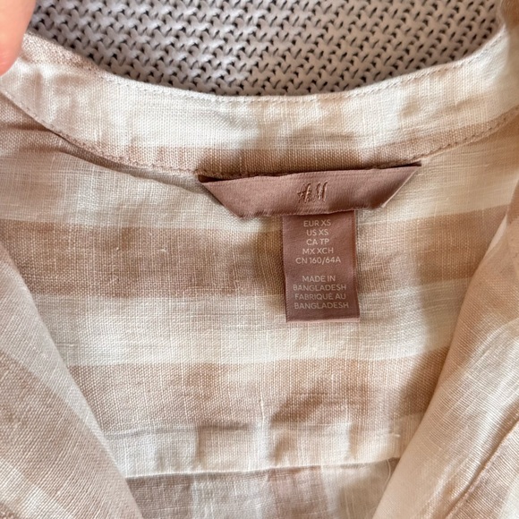 H&M Beige Striped Linen Shirtdress Maxi Dress Button Up Shirt Dress - Picture 9 of 13